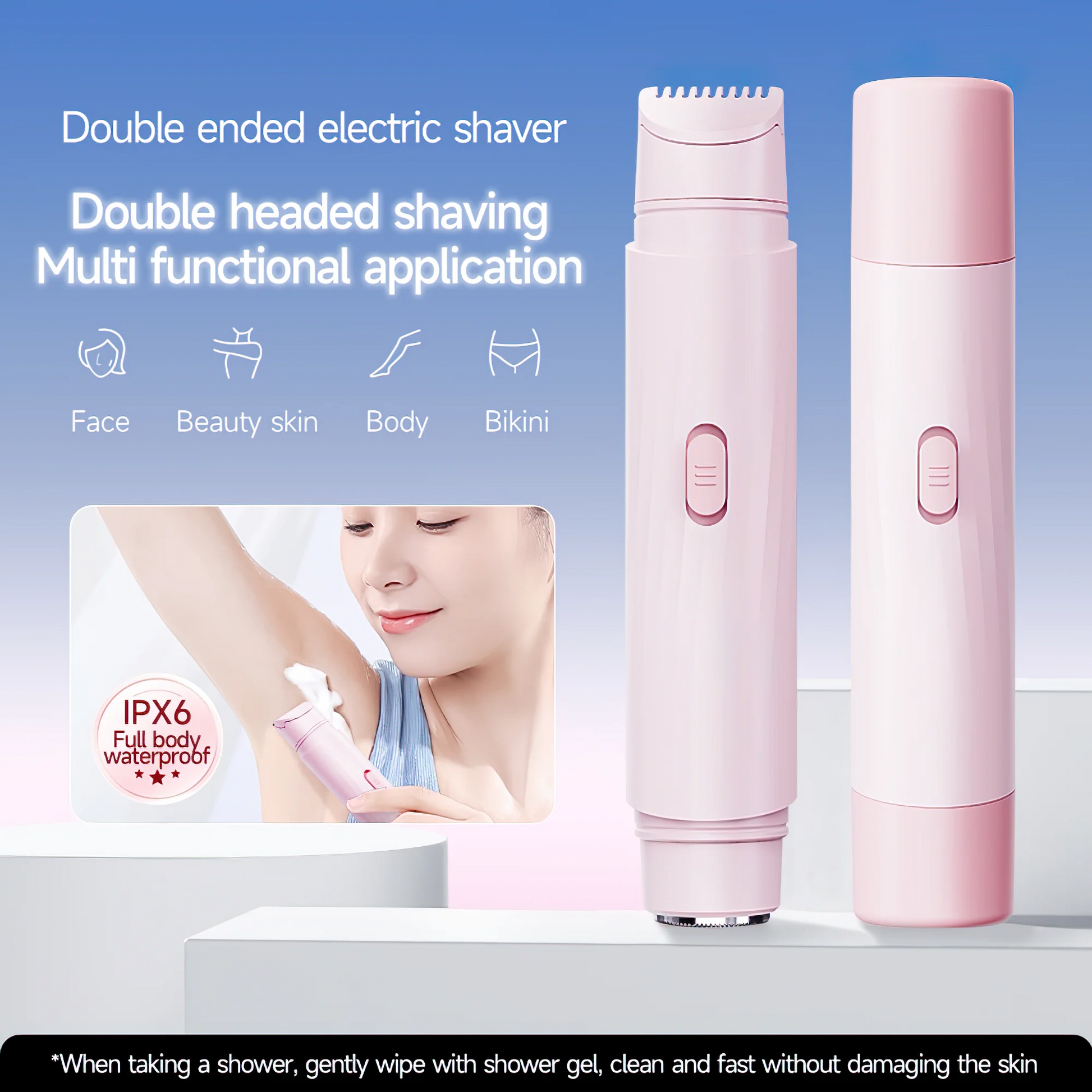 Bikini Trimmer for Women,2 in 1 Body/Facial Electric Razor Shaver for Bikini Underarm Leg Arm,Portable USB Rechargeable IPX7 Waterproof Wet Dry Use