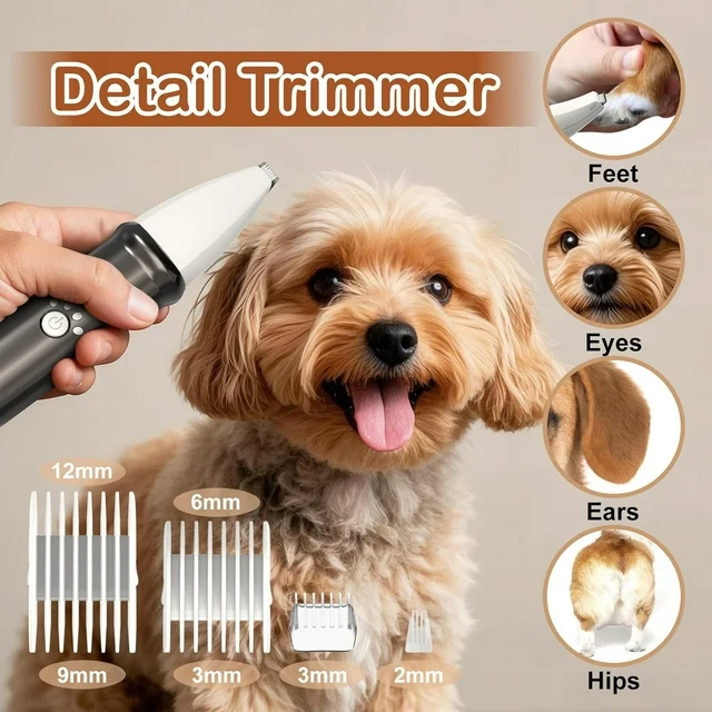 4 in 1 Pet Grooming Clippers Kit with LED Display,Waterproof Electric Dog Clippers with Nail Grinder,Low Noise Trimmers for Dog Cat Paws, Eyes, Ears,Face,Nail,Hair