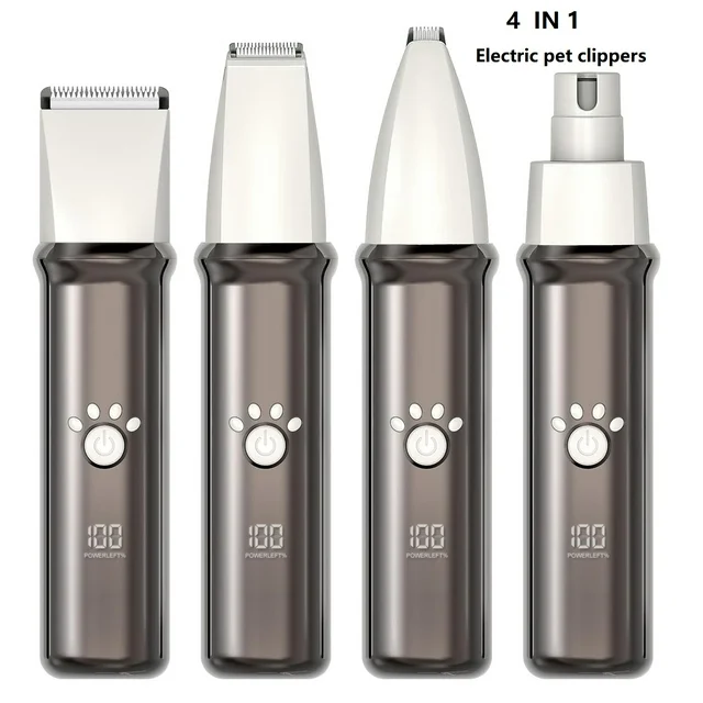 4 in 1 Pet Grooming Clippers Kit with LED Display,Waterproof Electric Dog Clippers with Nail Grinder,Low Noise Trimmers for Dog Cat Paws, Eyes, Ears,Face,Nail,Hair