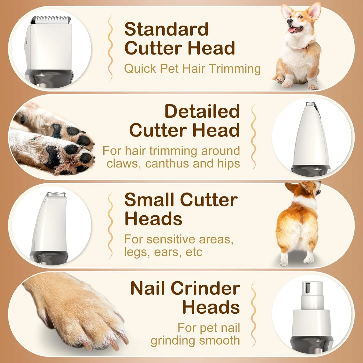 4 in 1 Pet Grooming Clippers Kit with LED Display,Waterproof Electric Dog Clippers with Nail Grinder,Low Noise Trimmers for Dog Cat Paws, Eyes, Ears,Face,Nail,Hair