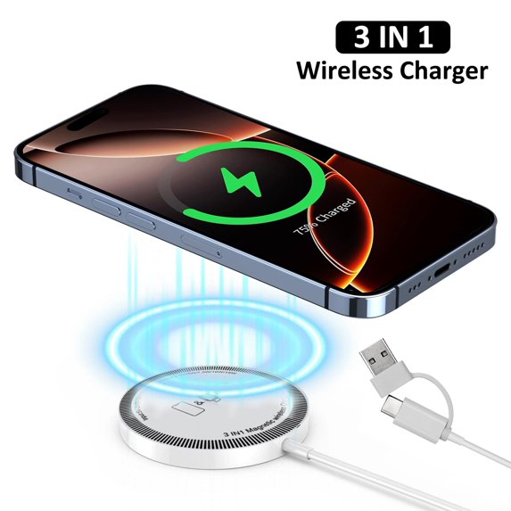 TOUCHOPE Wireless Charger - 3 in 1 Magnetic Fast Wireless Charging Pad Compatible with iPhone 16/15/14/13/12 & AirPods & iWatch(Black),2 Pack