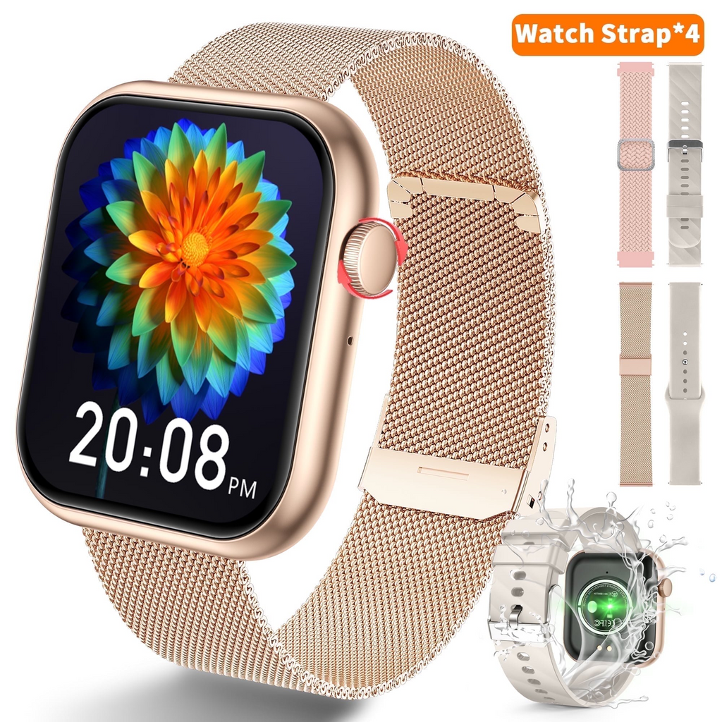VANECL Smart Watch Fits for Android and iPhone,IP68 Waterproof,Suitable for Women Men 100 Sports Modes 1.96 inch Fitness Tracker with Answer Make Calls/Message Reminder,4 Watch Bands,Milano Steel Band