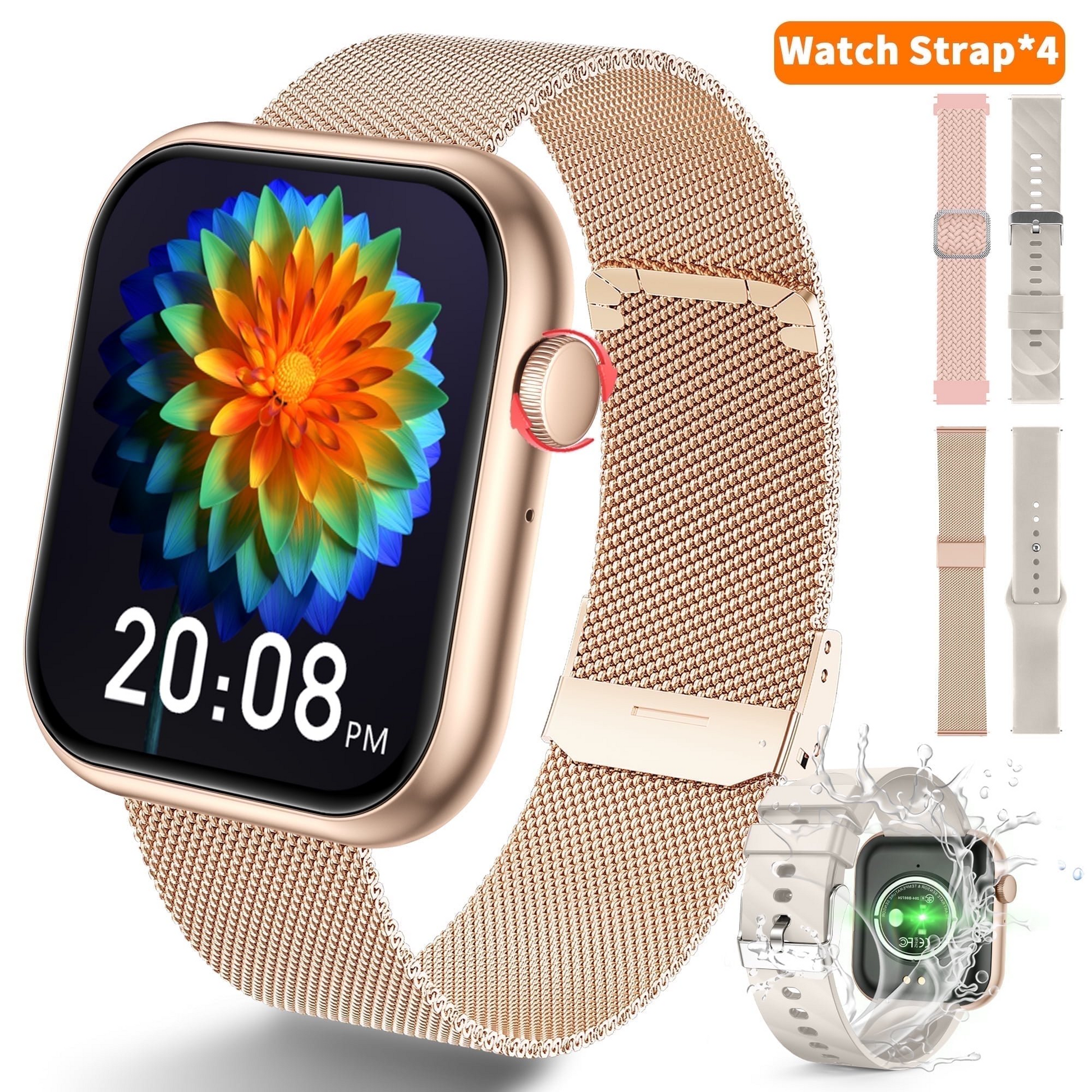 VANECL Smart Watch Fits for Android and iPhone,IP68 Waterproof,Suitable for Women Men 100 Sports Modes 1.96 inch Fitness Tracker with Answer Make Calls/Message Reminder,4 Watch Bands,Milano Steel Band