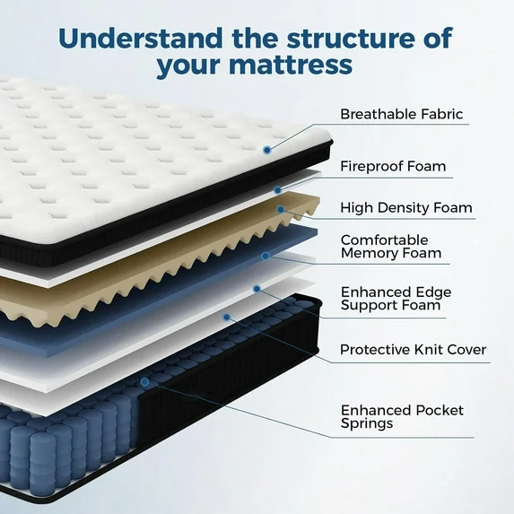 Aminy Queen Mattress, 12" Memory Foam Mattress in a Box, Pocket Spring Queen Bed with Cooler Sleep and Pressure Relief, 60"*80"