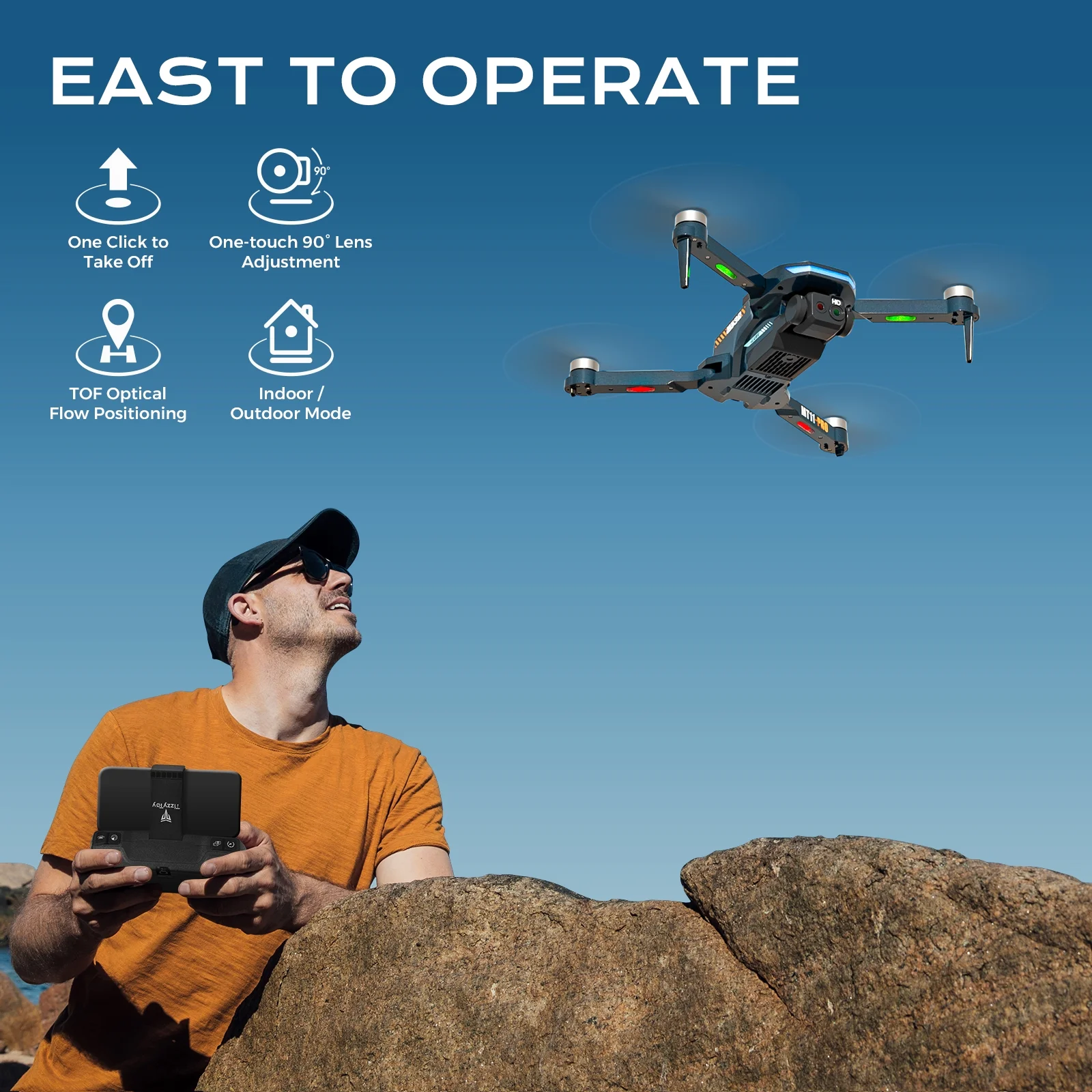 WitPlayToy Drone with 4K Camera for Adults, RC Quadcopter with High Speed Brushless Motor, 40-min Flight Time, Headless Mode, 360° Flip, 3 Speed Adjustment, 2 Batteries, Foldable Drones for Kids, Blue