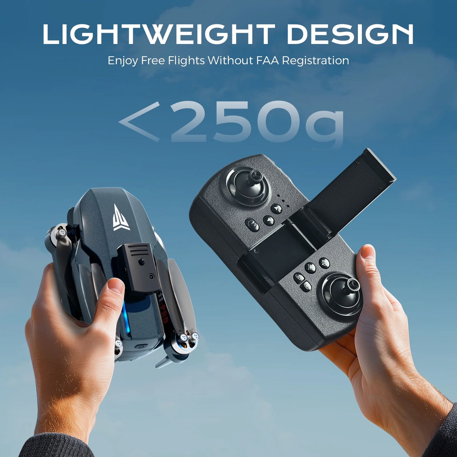 WitPlayToy Drone with 4K Camera for Adults, RC Quadcopter with High Speed Brushless Motor, 40-min Flight Time, Headless Mode, 360° Flip, 3 Speed Adjustment, 2 Batteries, Foldable Drones for Kids, Blue