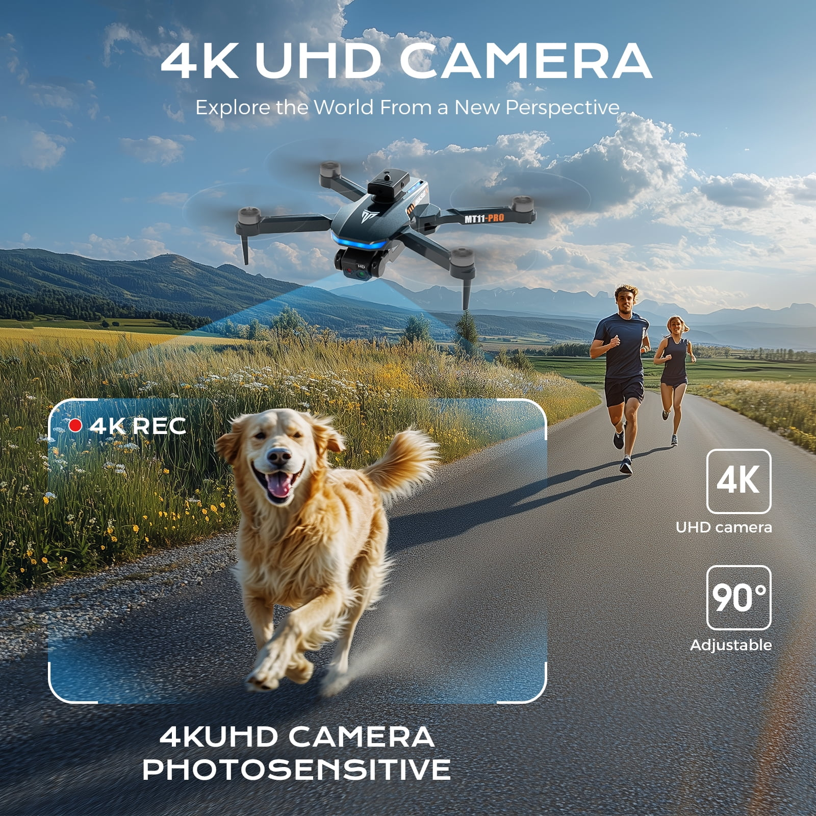 WitPlayToy Drone with 4K Camera for Adults, RC Quadcopter with High Speed Brushless Motor, 40-min Flight Time, Headless Mode, 360° Flip, 3 Speed Adjustment, 2 Batteries, Foldable Drones for Kids, Blue