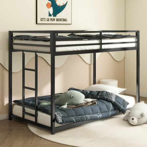 Aminy Bunk Bed Twin Over Twin, Steel Twin over Twin House Bed with Ladder and Slider, Heavy Duty Bed for Kids Adults, Space-Saving, No Box Spring Needed, White