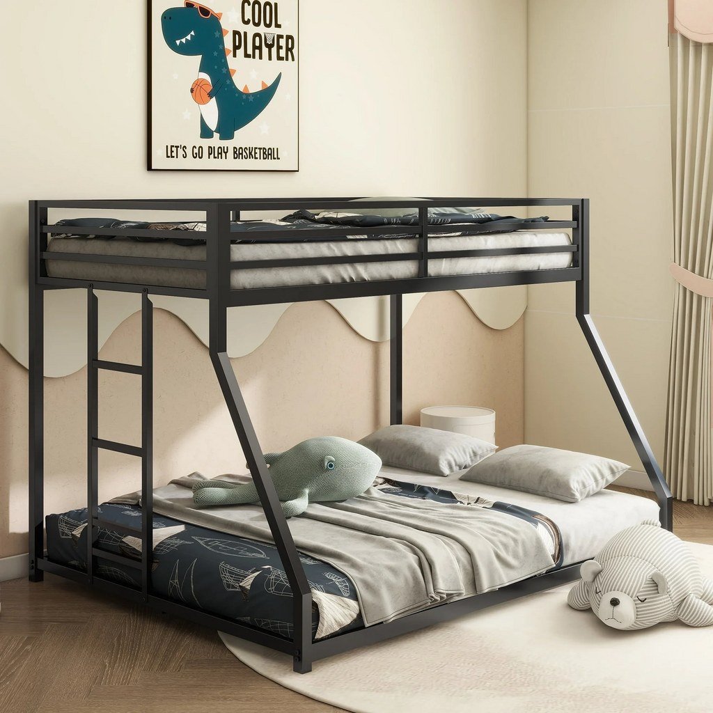 Aminy Bunk Bed Twin Over Twin, Steel Twin over Twin House Bed with Ladder and Slider, Heavy Duty Bed for Kids Adults, Space-Saving, No Box Spring Needed, White