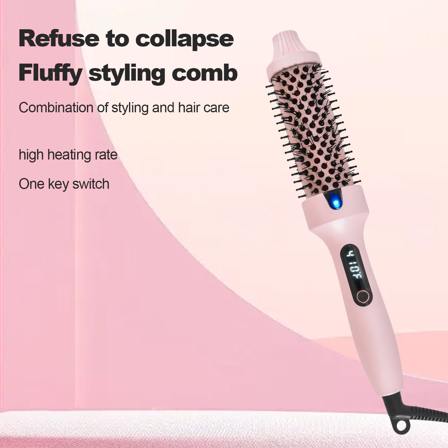 VANECL Thermal Brush Curling Brush,1.5 inch Beach Waves Curling Iron,Heated Nylon Brush Get Natural Curls and Hair Straightener,Pink