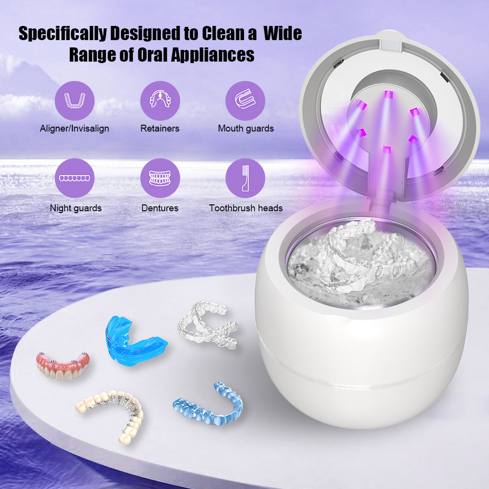 VANECL Ultrasonic Retainer Cleaner Machine,45kHz Portable Denture Cleaner with 4 Modes,210ml Digital Timer and 6 UVC for Denture Aligner,Toothbrush head,Braces,Jewelry