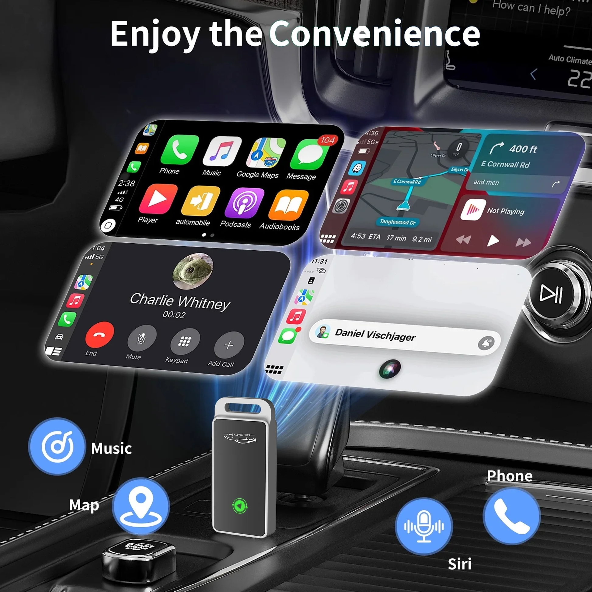 VANECL Wireless Carplay Adapter for Apple Carplay, CarPlay Wireless Adapter Converts Wired to Wireless, Plug and Play & Zero Latency Dongle for iPhone 6+