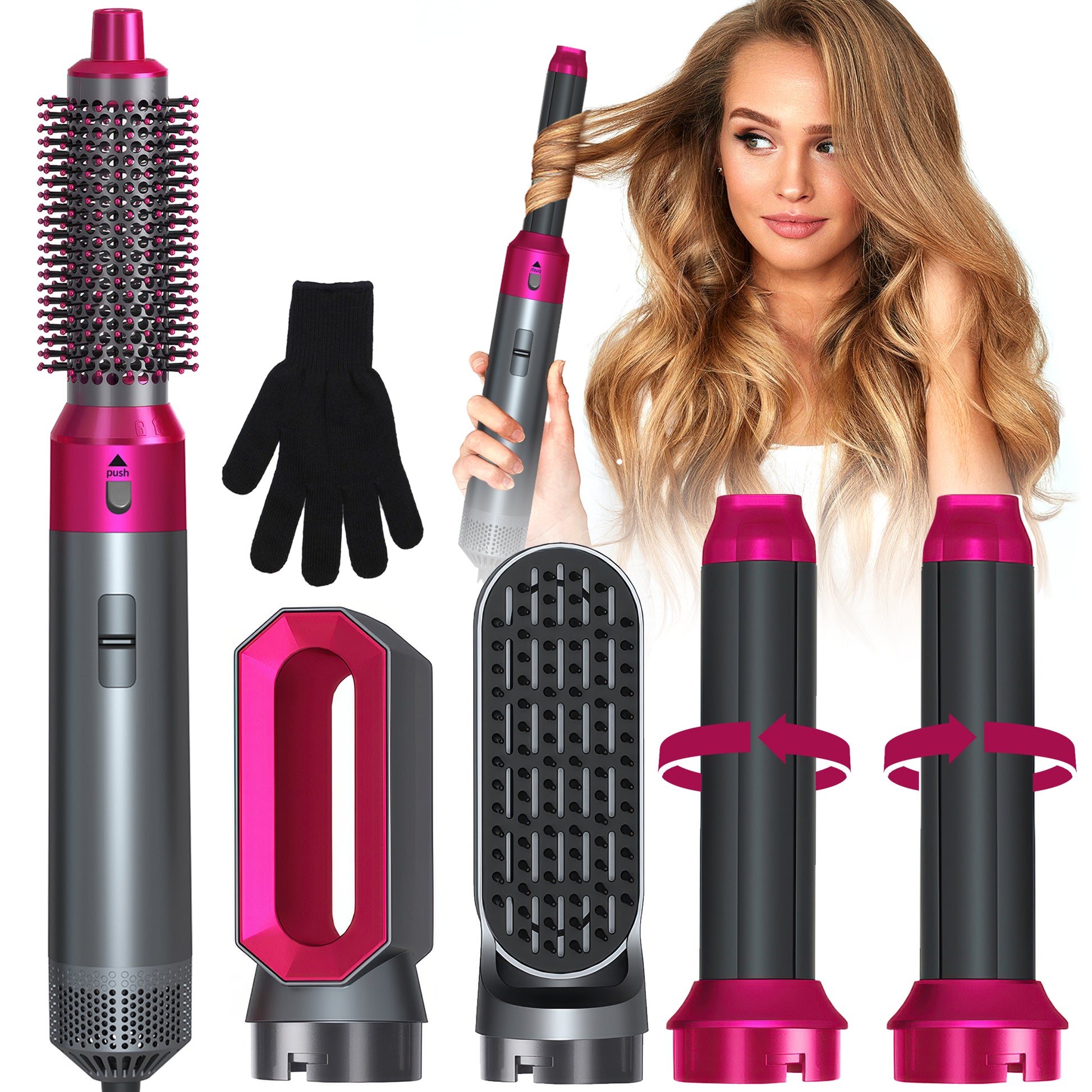 VANECL Hair Dryer Brush Set,5 in 1 Hot Air Brush,Negative Ionic Hair Styling Tools,Gray