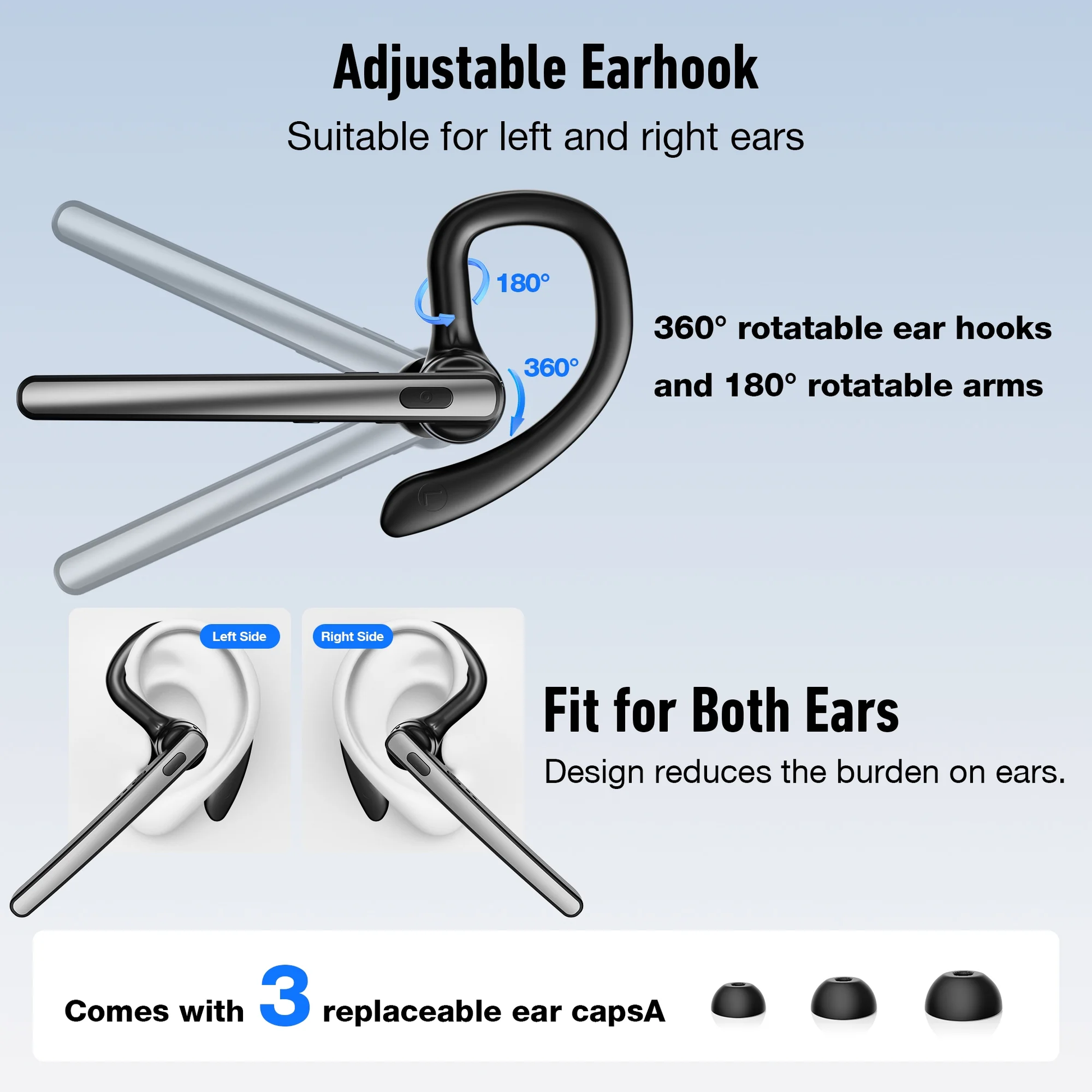 VANECL Bluetooth Headset, Single-Ear Wireless Earpiece with ENC Mic Mute with HiFi Stereo Sound, 110H Playtime, Handsfree Waterproof Wireless Headset with 600mAh Charging Case