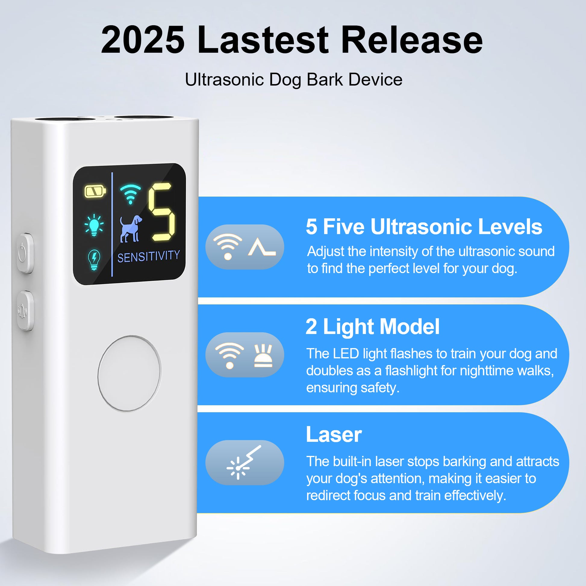 Ultrasonic Anti Barking Device,3 Modes Indoor/Outdoor Dog Barking Control with LED Light,30 Ft Long Range Alternative to painful dog shock collar
