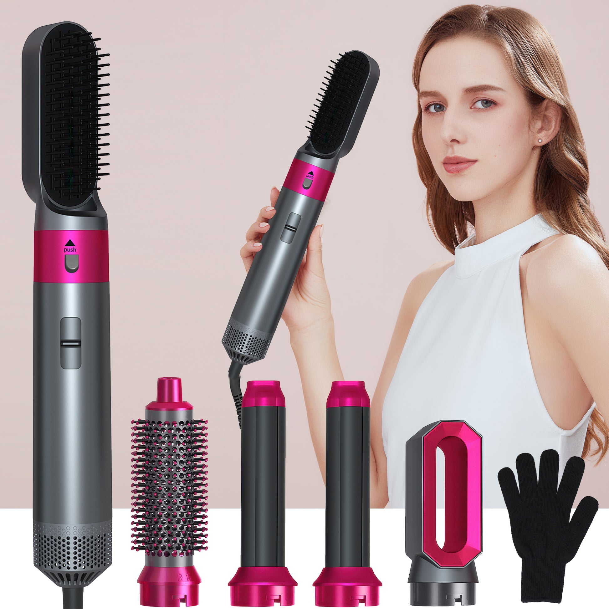 VANECL Hair Dryer Brush Set,5 in 1 Hot Air Brush,Negative Ionic Hair Styling Tools,Gray