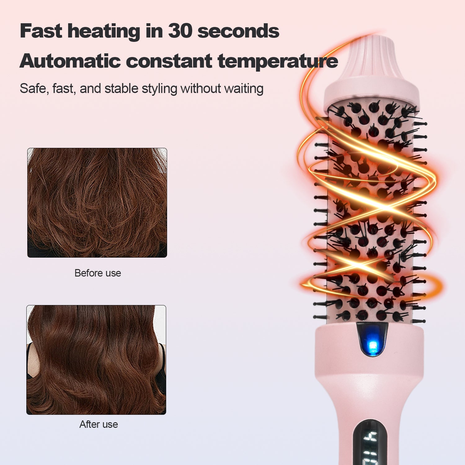 VANECL Thermal Brush Curling Brush,1.5 inch Beach Waves Curling Iron,Heated Nylon Brush Get Natural Curls and Hair Straightener,Pink