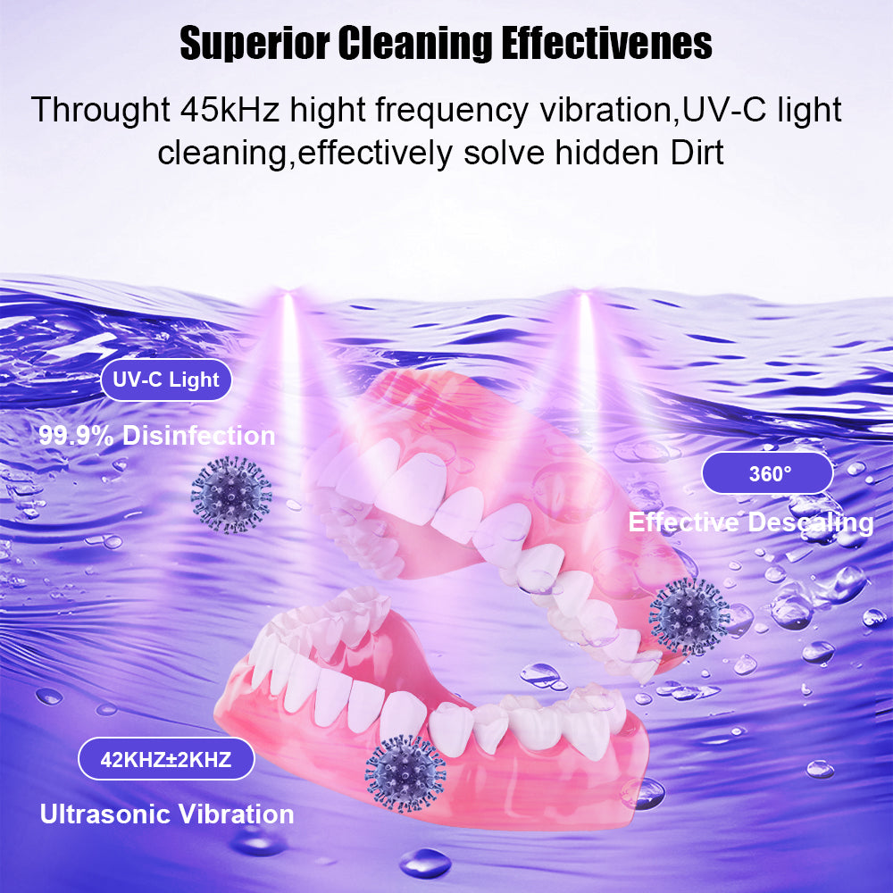 VANECL Ultrasonic Retainer Cleaner Machine,45kHz Portable Denture Cleaner with 4 Modes,210ml Digital Timer and 6 UVC for Denture Aligner,Toothbrush head,Braces,Jewelry