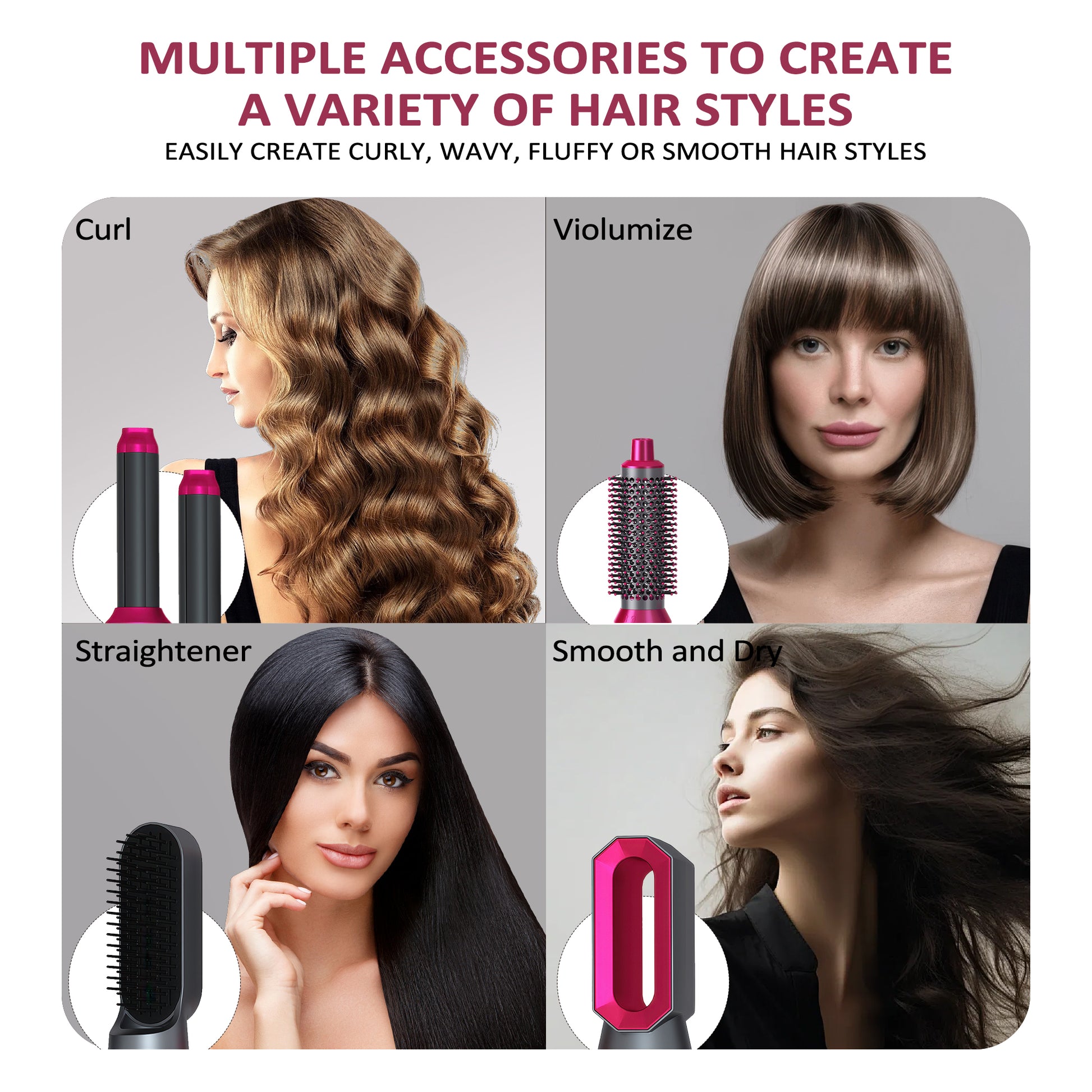 VANECL Hair Dryer Brush Set,5 in 1 Hot Air Brush,Negative Ionic Hair Styling Tools,Gray