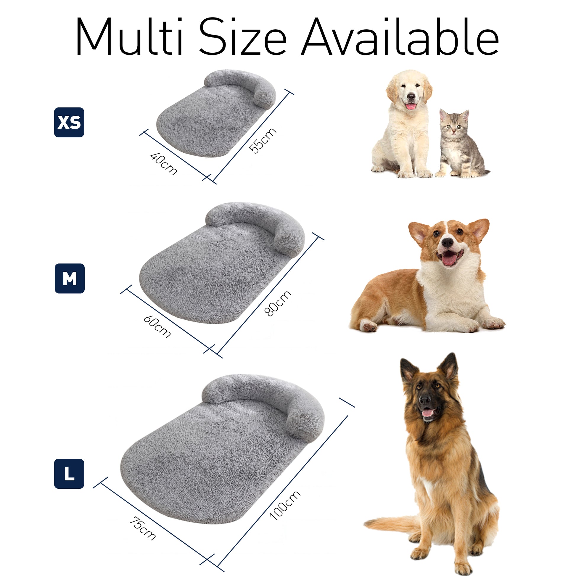 Calming Dog Bed for Large Dog,Washable Cozy Soft Plush Pet Bed with Pillow,41"x30"x5.9" (Light Grey)
