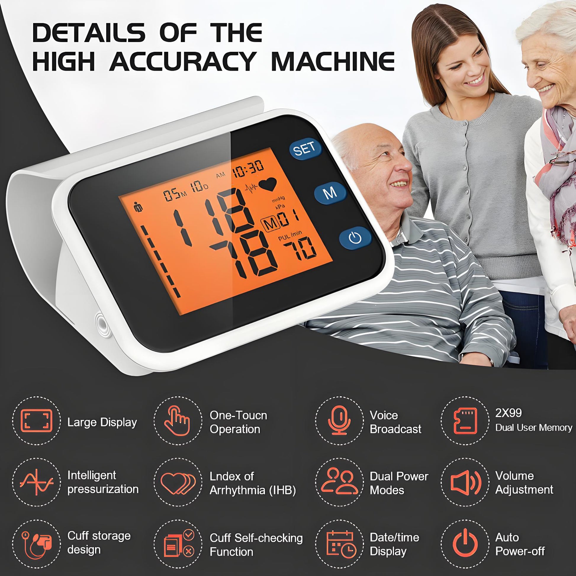 TOUCHOPE Smart Upper Arm Blood Pressure Monitor with 13-17 inch Adjustable Wrist Cuff,Portable Armband Storage Digital Heart Rate Monitor for Home Travel,Large LCD with Voice Guidance