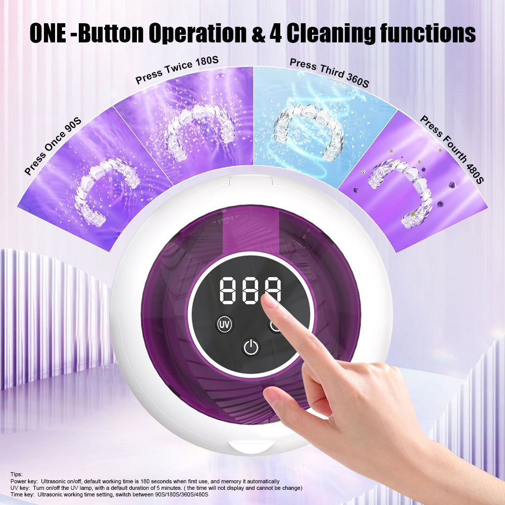 VANECL Ultrasonic Retainer Cleaner Machine,45kHz Portable Denture Cleaner with 4 Modes,210ml Digital Timer and 6 UVC for Denture Aligner,Toothbrush head,Braces,Jewelry
