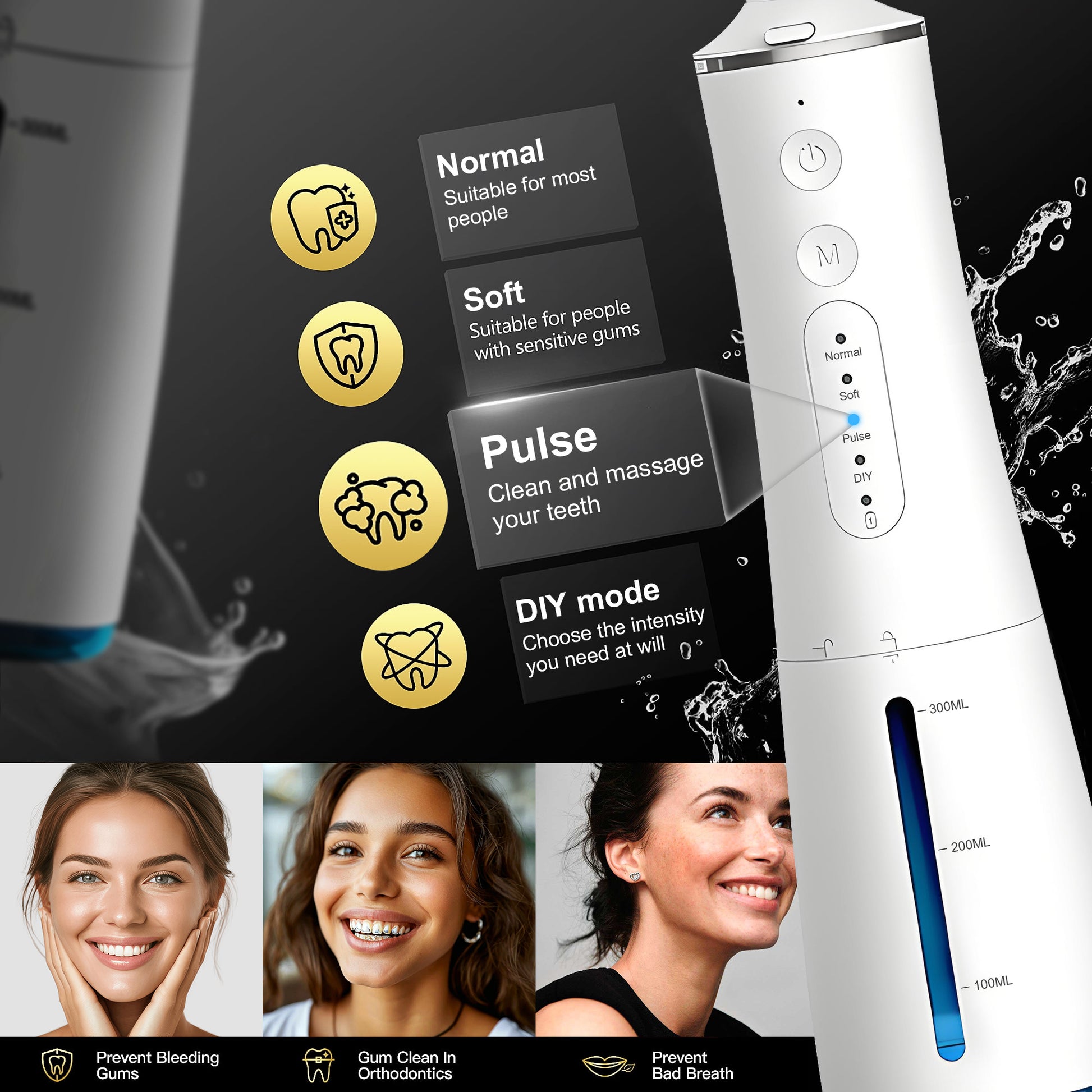 VANECL Water Flosser for Teeth with 4 Jet Tips,300ml Tank with 4 Mode,IPX7 Waterproof Portable Electric Oral Irrigator for Home & Travel,White