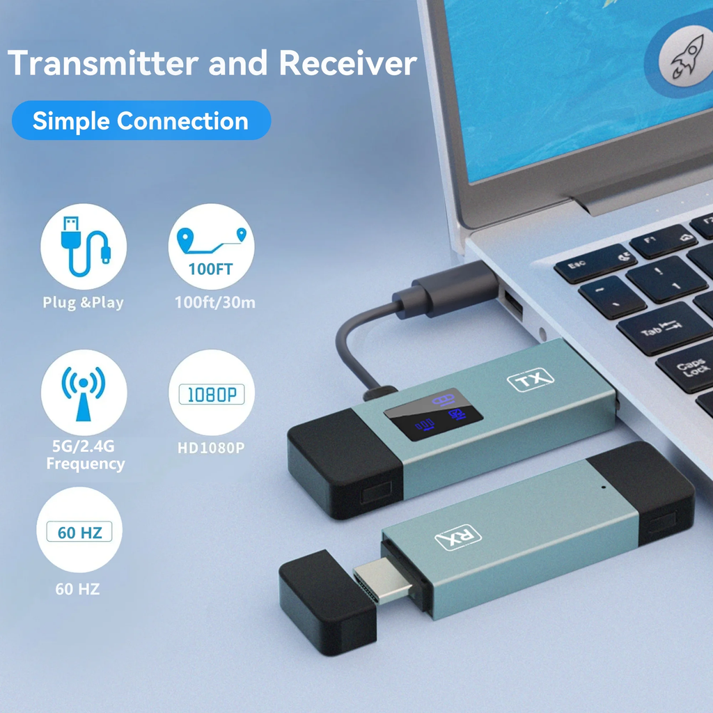 VANECL Wireless HDMI Transmitter and Receiver, 4K Wireless Extender Connection Kit, Plug & Play Support 2.4G/5GHz 100Ft for Laptop/Pc/Projector/Monitor/Camera