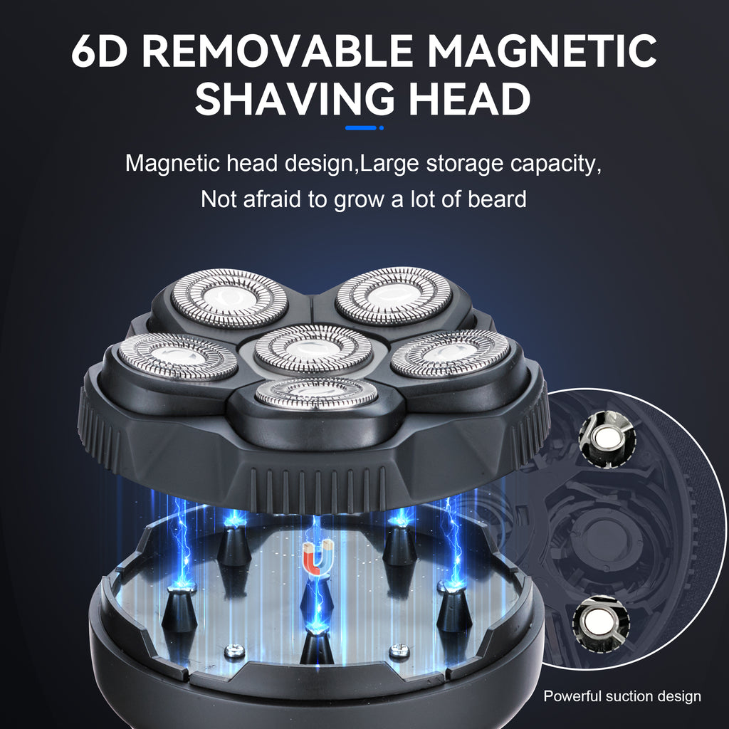WANDOBAO Head Shavers for Bald Men,Magnetic Electric Razor with LED Display,6D IPX7 Waterproof Wet Dry Type-C Charge Bald Head Shavers
