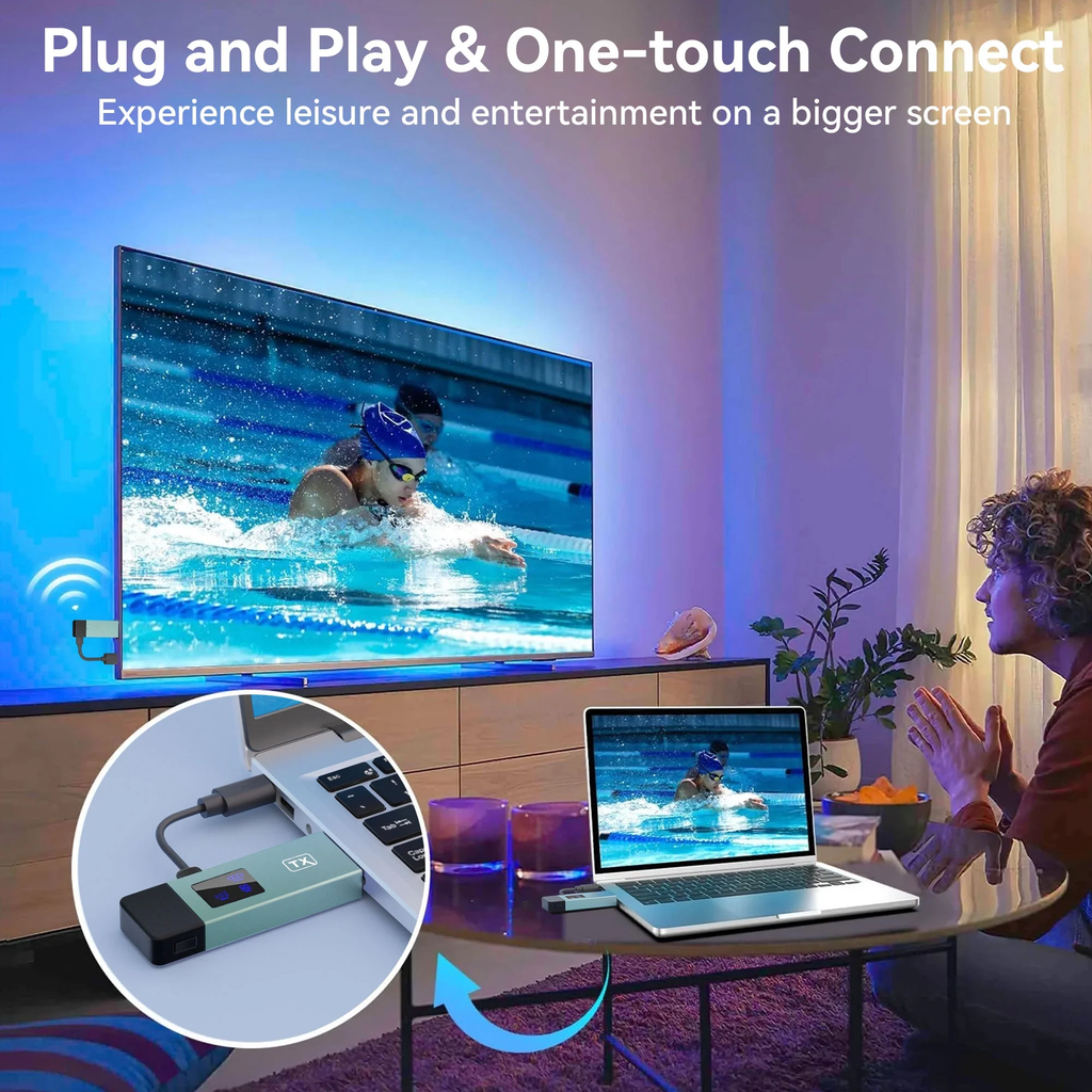 VANECL Wireless HDMI Transmitter and Receiver, 4K Wireless Extender Connection Kit, Plug & Play Support 2.4G/5GHz 100Ft for Laptop/Pc/Projector/Monitor/Camera
