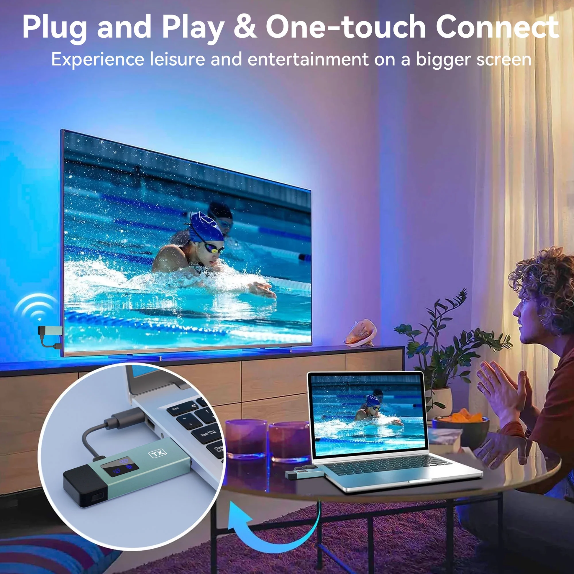 VANECL Wireless HDMI Transmitter and Receiver, 4K Wireless Extender Connection Kit, Plug & Play Support 2.4G/5GHz 100Ft for Laptop/Pc/Projector/Monitor/Camera