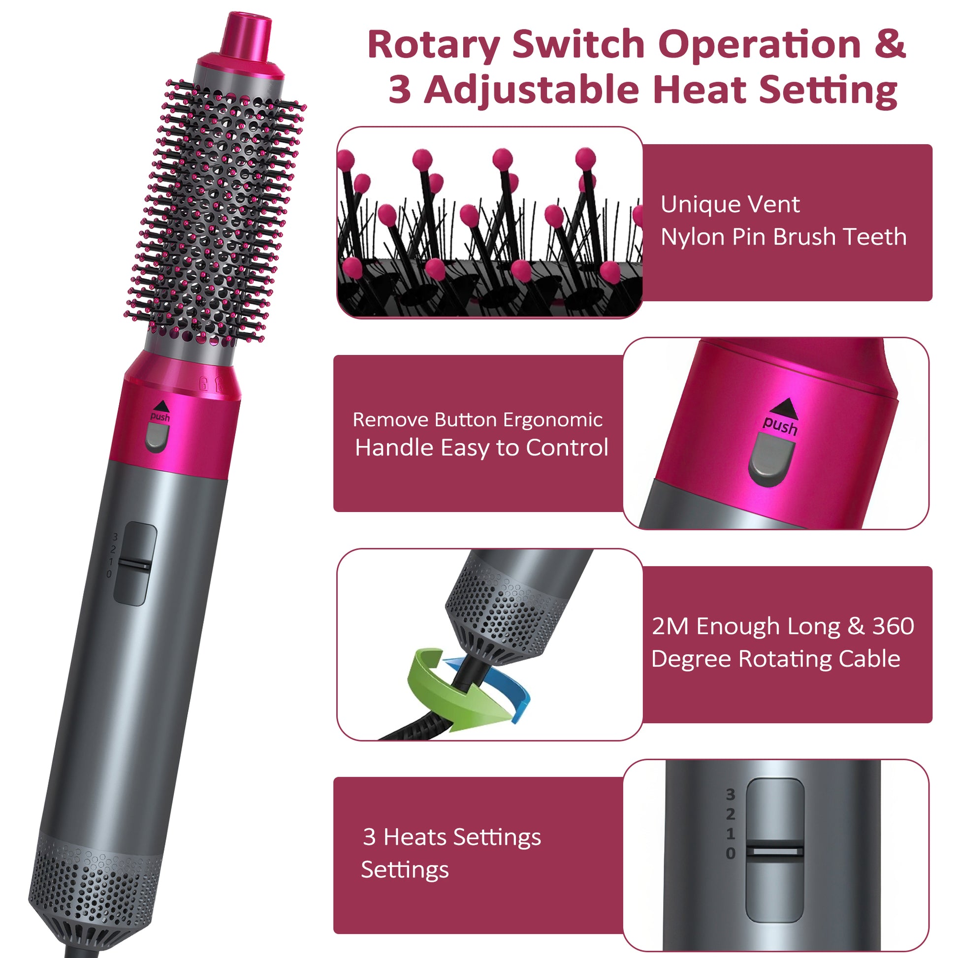 VANECL Hair Dryer Brush Set,5 in 1 Hot Air Brush,Negative Ionic Hair Styling Tools,Gray