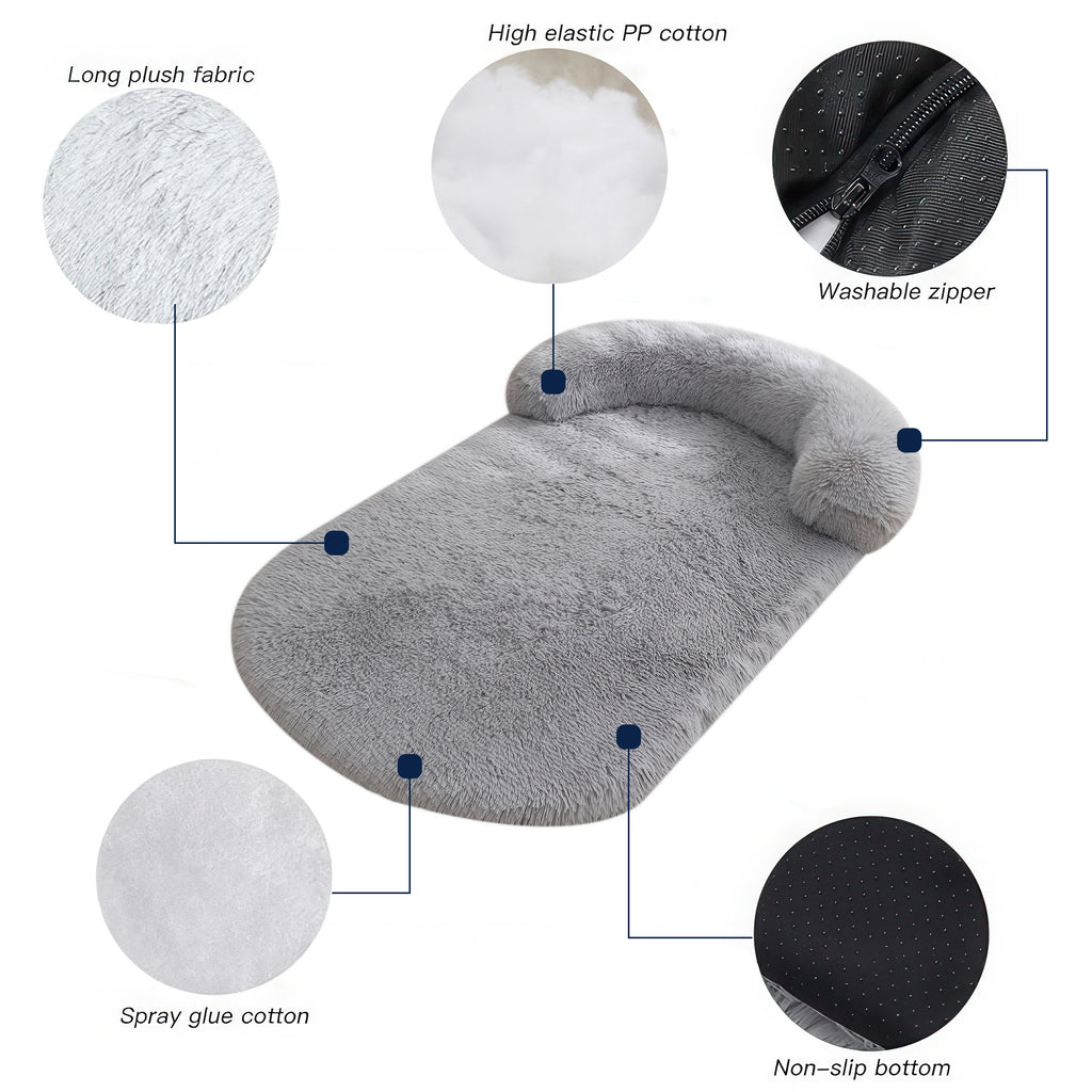 Calming Dog Bed for Large Dog,Washable Cozy Soft Plush Pet Bed with Pillow,41"x30"x5.9" (Light Grey)