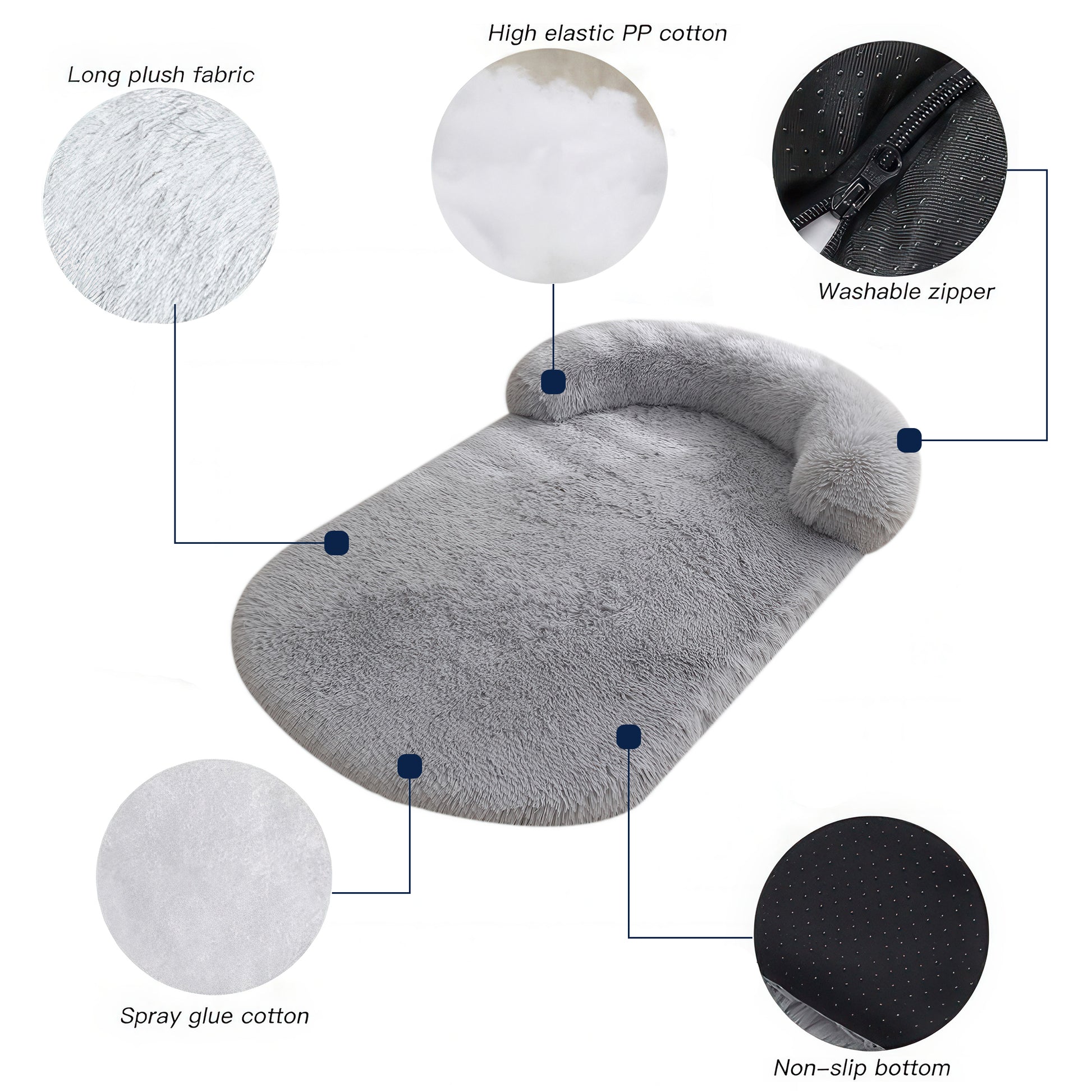 Calming Dog Bed for Large Dog,Washable Cozy Soft Plush Pet Bed with Pillow,41"x30"x5.9" (Light Grey)