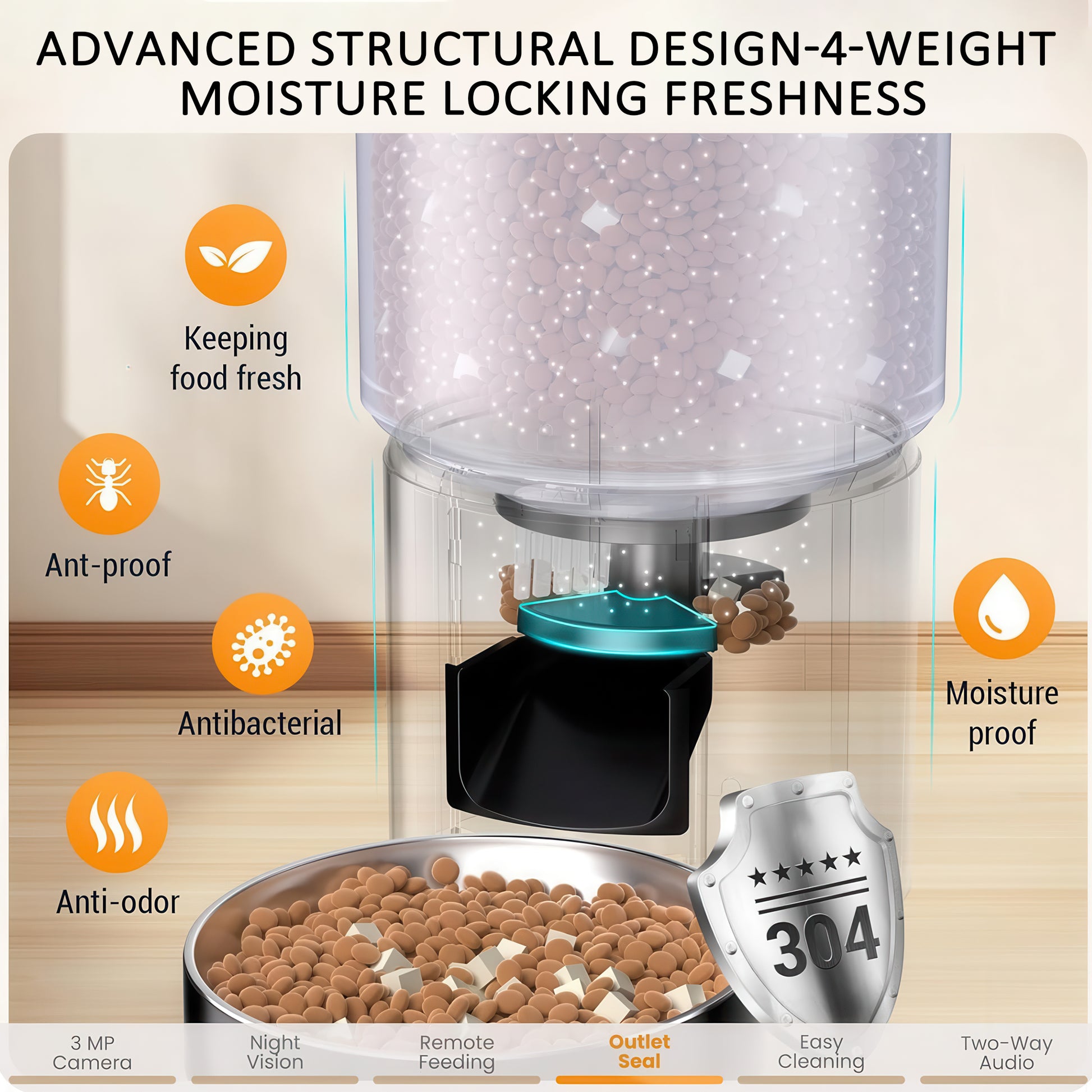 VANECL Automatic Cat Feeders with 304 Stainless Steel Bowl,4L Automatic Cat Food Dispenser with 1080P Camera,Tuya 2.4G&5G WIFI APP Remote Timed Feeding with Voice Call,Dual Power Supply