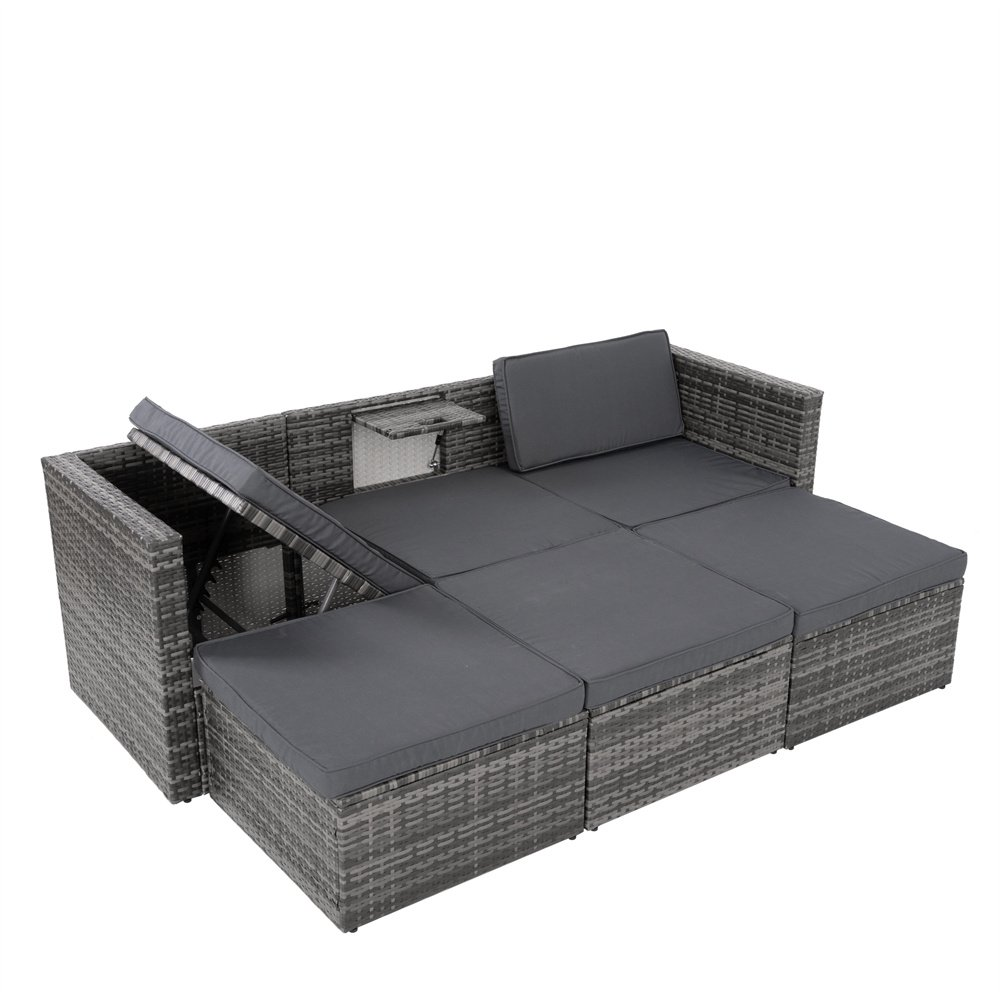 VANECL 5 Set Outdoor Patio Furniture Set, Wicker Outdoor Patio Conversation Set Rattan Sectional Sofa Set with Storage Table for Garden, Balcony, Lawn, Grey