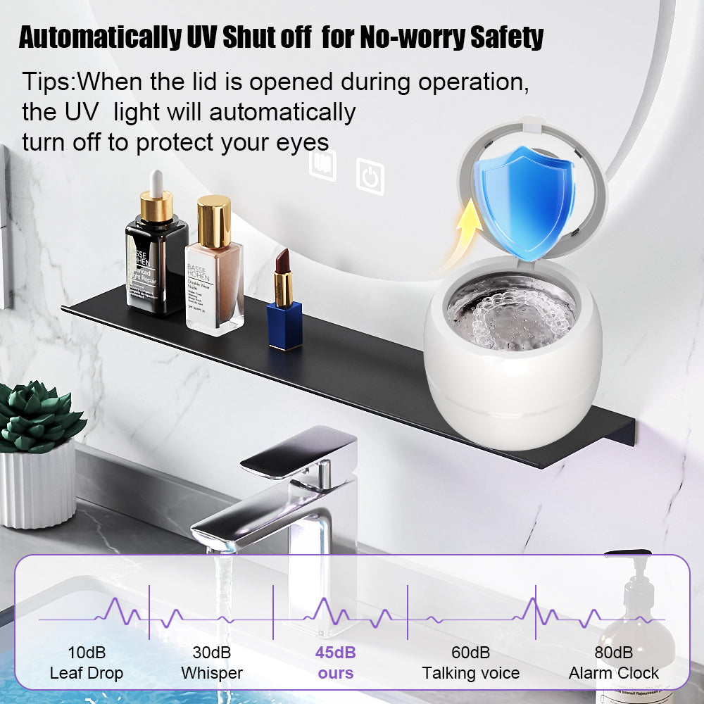 VANECL Ultrasonic Retainer Cleaner Machine,45kHz Portable Denture Cleaner with 4 Modes,210ml Digital Timer and 6 UVC for Denture Aligner,Toothbrush head,Braces,Jewelry