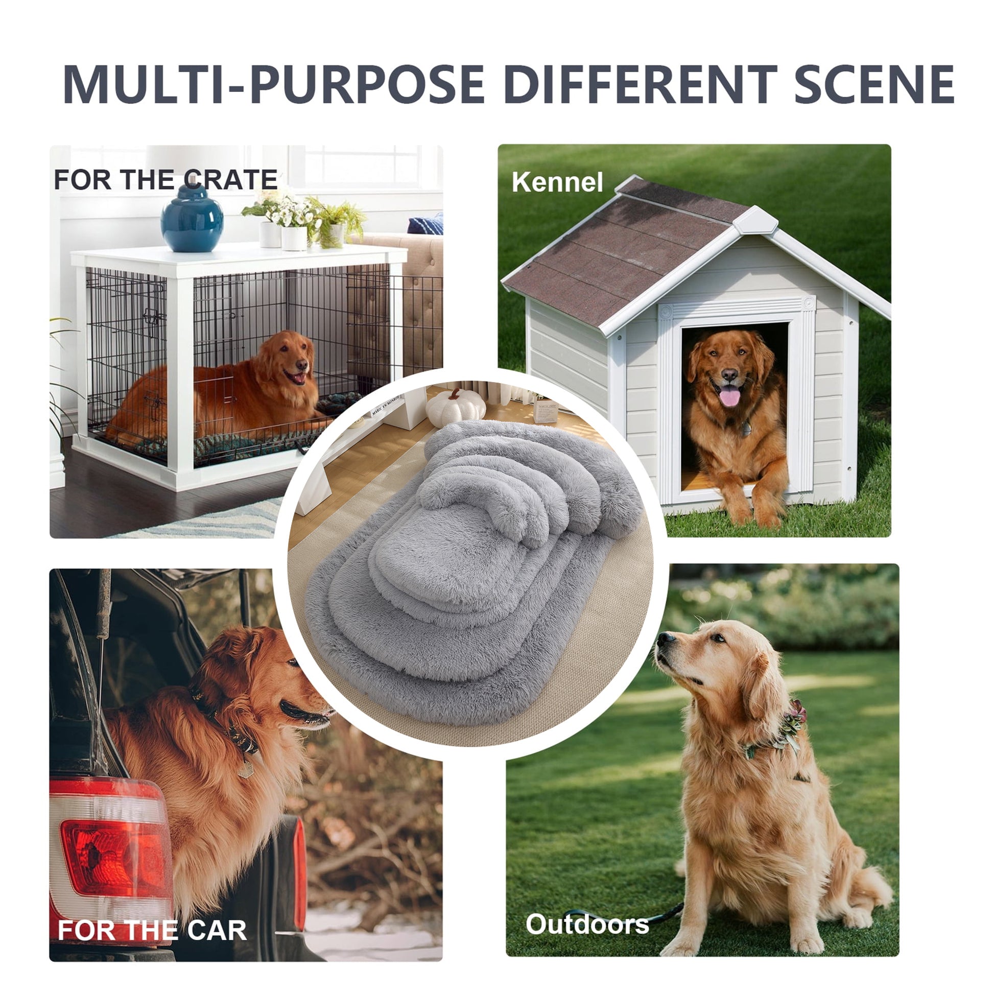 Calming Dog Bed for Large Dog,Washable Cozy Soft Plush Pet Bed with Pillow,41"x30"x5.9" (Light Grey)