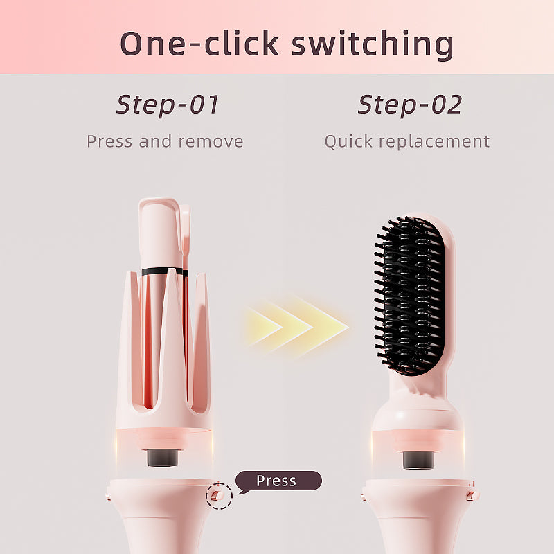 VANECL 3 in 1 Multifunctional Hair Styling Tools,Automatic Curling Iron with 2 Ceramic Barrel(1", 1.25") & Hair Straightener Brush,Hair Curler with LED 7 Temp