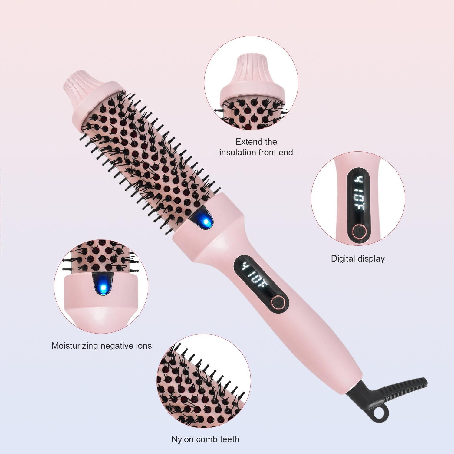 VANECL Thermal Brush Curling Brush,1.5 inch Beach Waves Curling Iron,Heated Nylon Brush Get Natural Curls and Hair Straightener,Pink