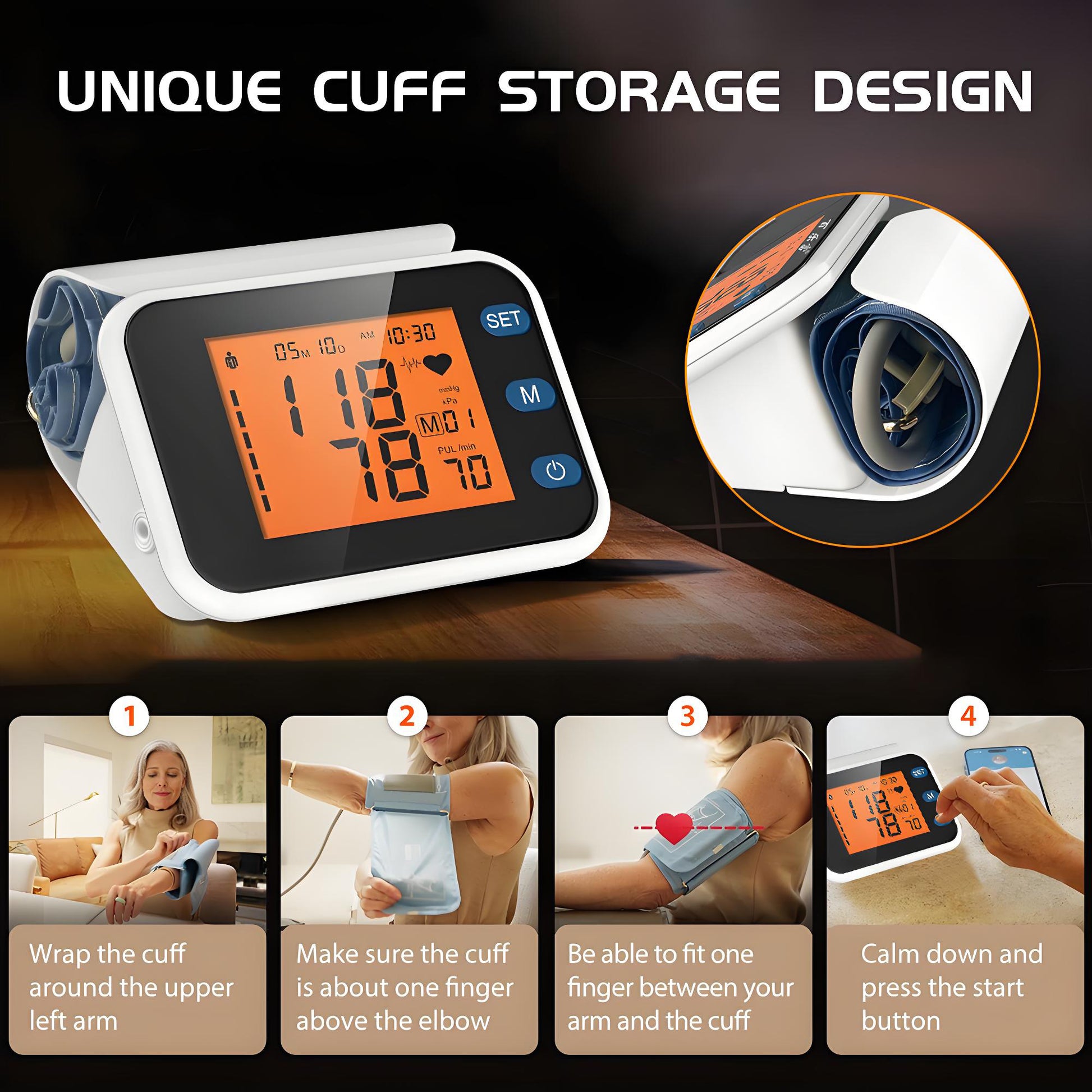 TOUCHOPE Smart Upper Arm Blood Pressure Monitor with 13-17 inch Adjustable Wrist Cuff,Portable Armband Storage Digital Heart Rate Monitor for Home Travel,Large LCD with Voice Guidance