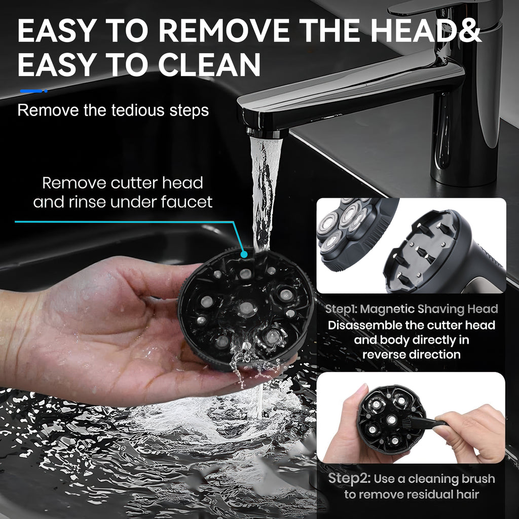 WANDOBAO Head Shavers for Bald Men,Magnetic Electric Razor with LED Display,6D IPX7 Waterproof Wet Dry Type-C Charge Bald Head Shavers