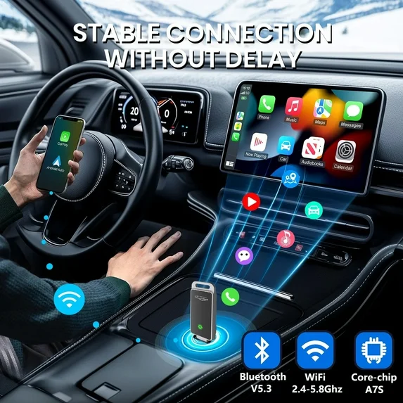 VANECL Wireless Carplay Adapter for Apple Carplay, CarPlay Wireless Adapter Converts Wired to Wireless, Plug and Play & Zero Latency Dongle for iPhone 6+