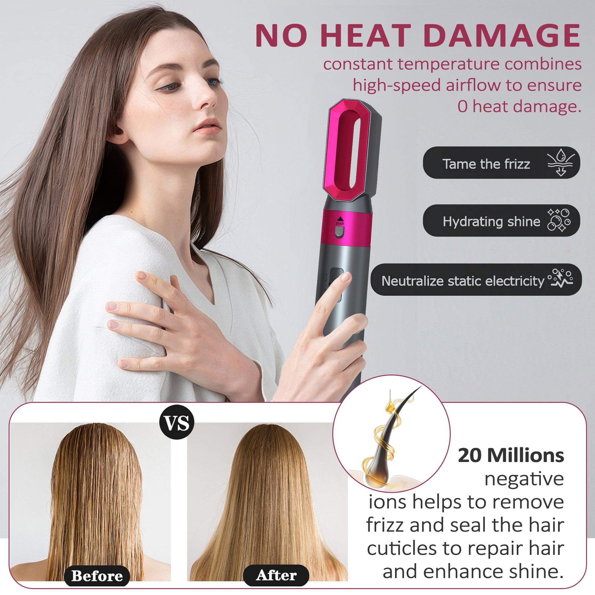 VANECL Hair Dryer Brush Set,5 in 1 Hot Air Brush,Negative Ionic Hair Styling Tools,Gray