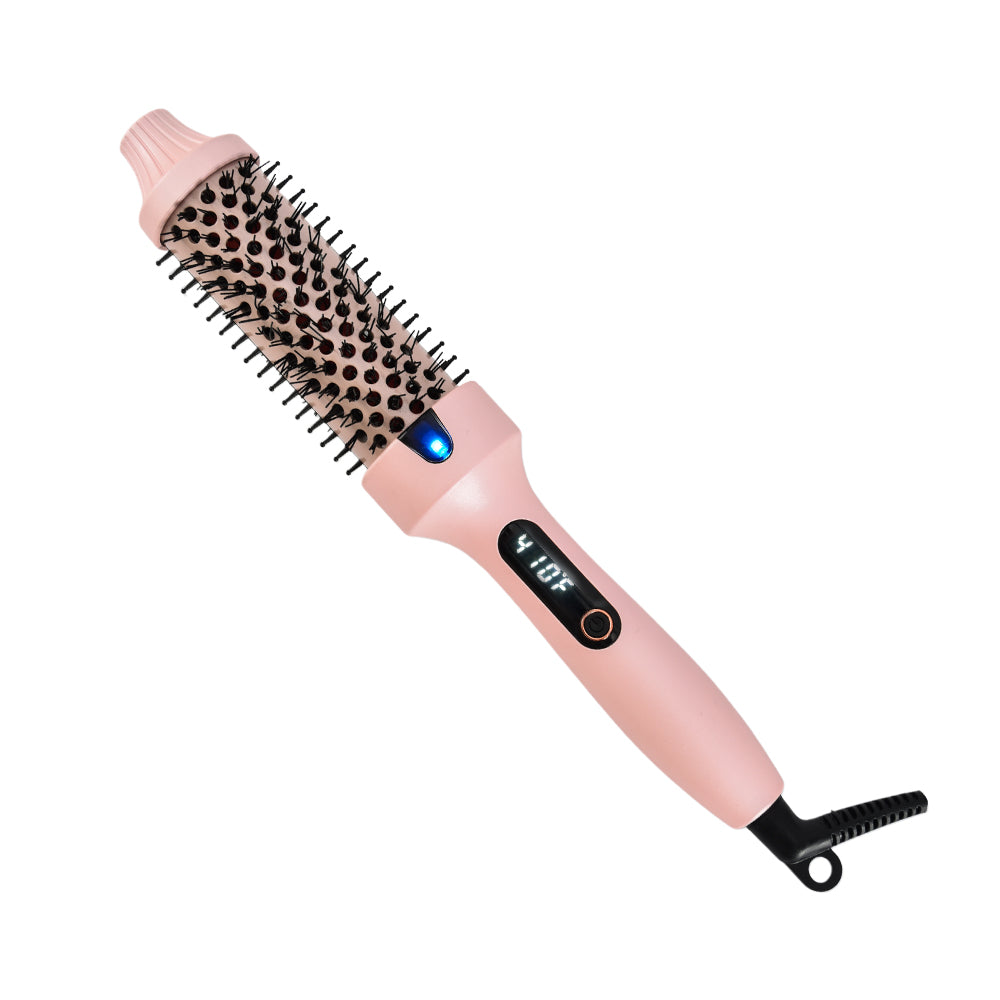 VANECL Thermal Brush Curling Brush,1.5 inch Beach Waves Curling Iron,Heated Nylon Brush Get Natural Curls and Hair Straightener,Pink