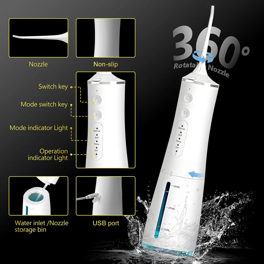 VANECL Water Flosser for Teeth with 4 Jet Tips,300ml Tank with 4 Mode,IPX7 Waterproof Portable Electric Oral Irrigator for Home & Travel,White