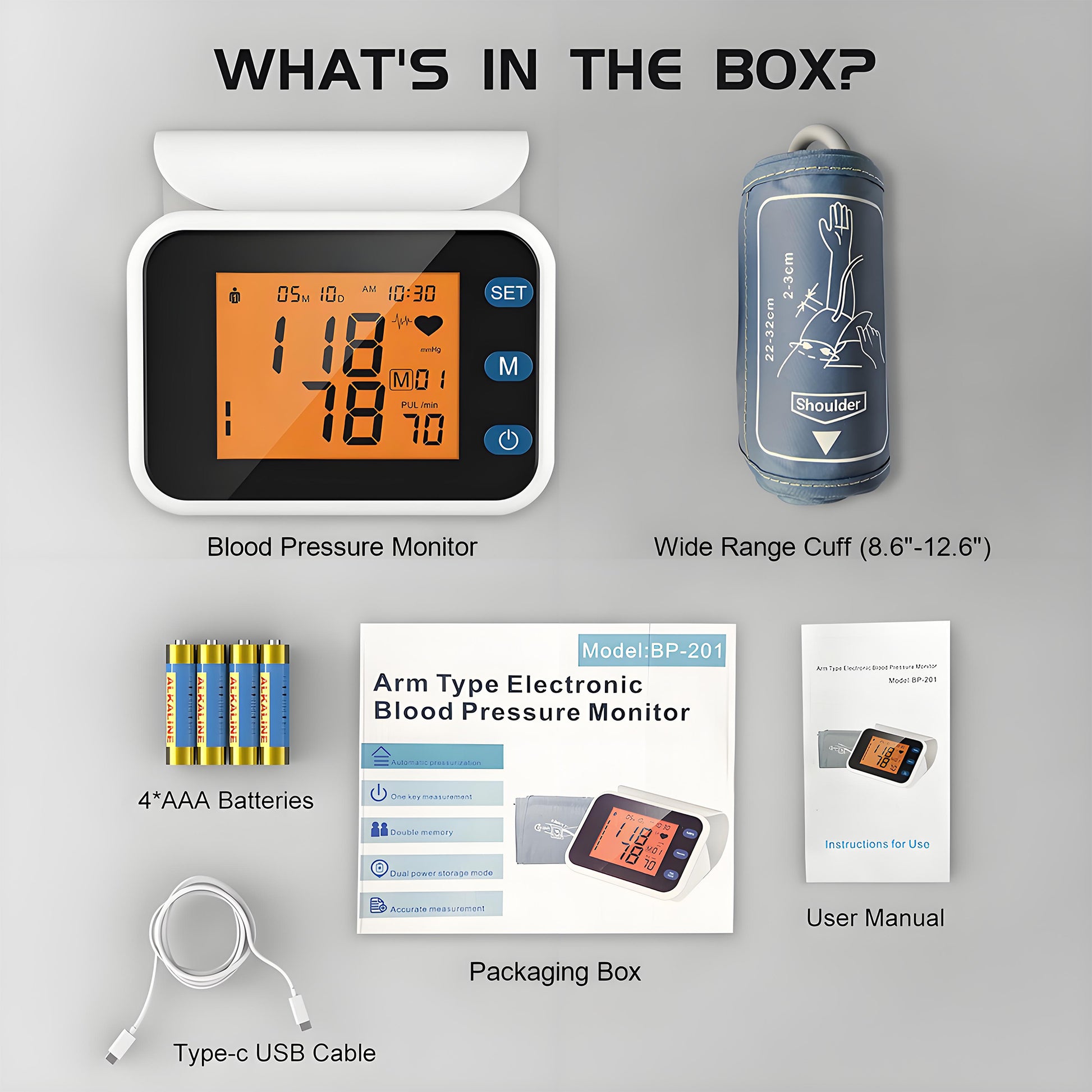 TOUCHOPE Smart Upper Arm Blood Pressure Monitor with 13-17 inch Adjustable Wrist Cuff,Portable Armband Storage Digital Heart Rate Monitor for Home Travel,Large LCD with Voice Guidance