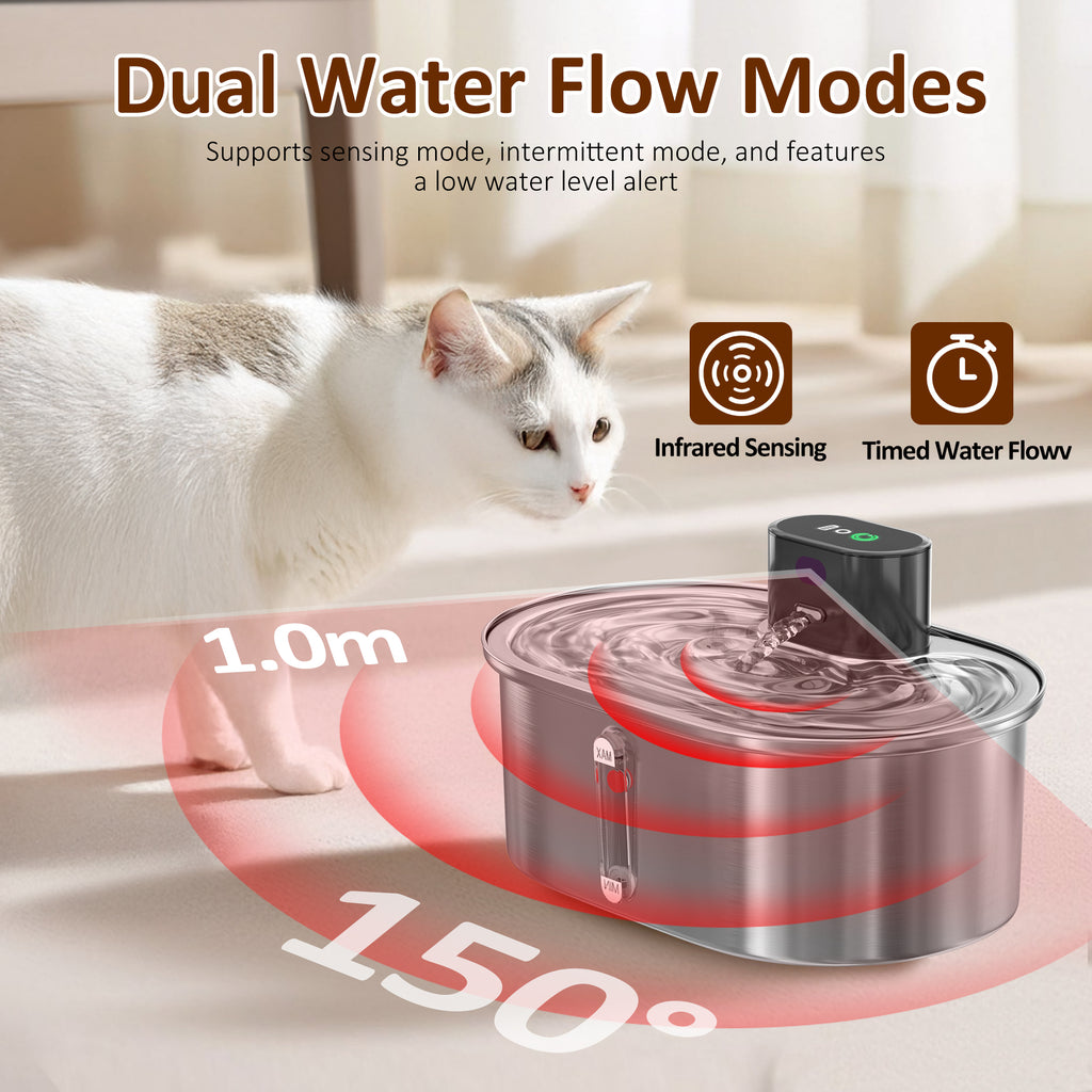 VANECL Cat Water Fountain with Water Level Window,3.5L/118oz Automatic Stainless Steel Pet Water Fountain,New pumpless technology Auto-sensing for Pet