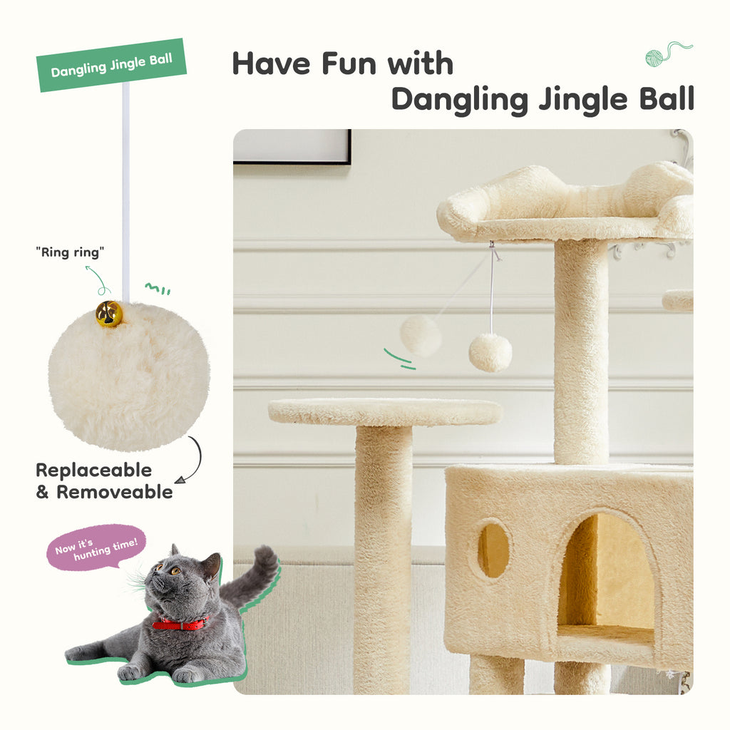 54'' Cat Tree Cat Tower with Large Apartment,Indoor Cat Scratch Fabric with pet playroom,Beige