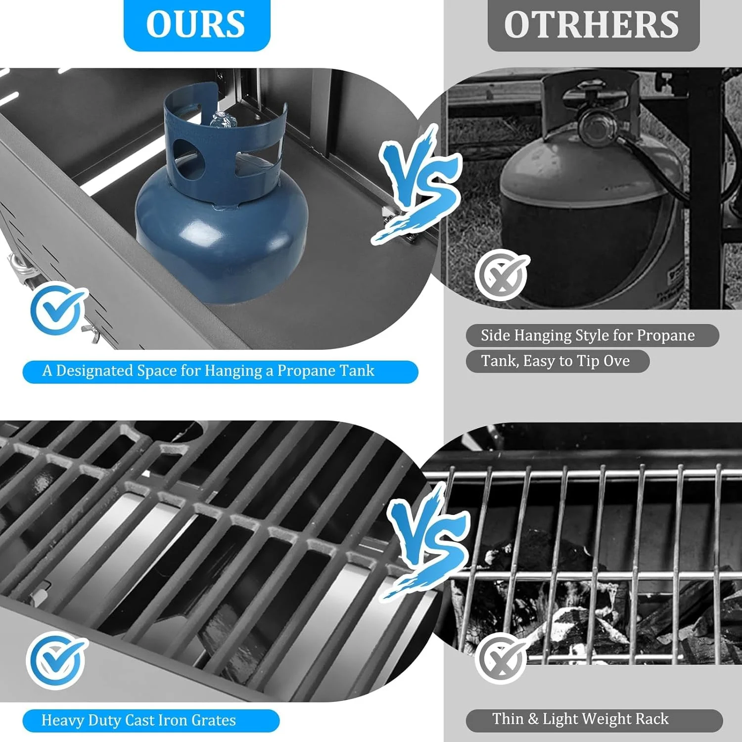 VANECL 3 Burner Propane Gas Grill with Side Burner, Outdoor 37,150 BTU Stainless Steel Barbecue Grill with Lid, Wheels, Shelves and Thermometer for Camping, Outdoor Cooking
